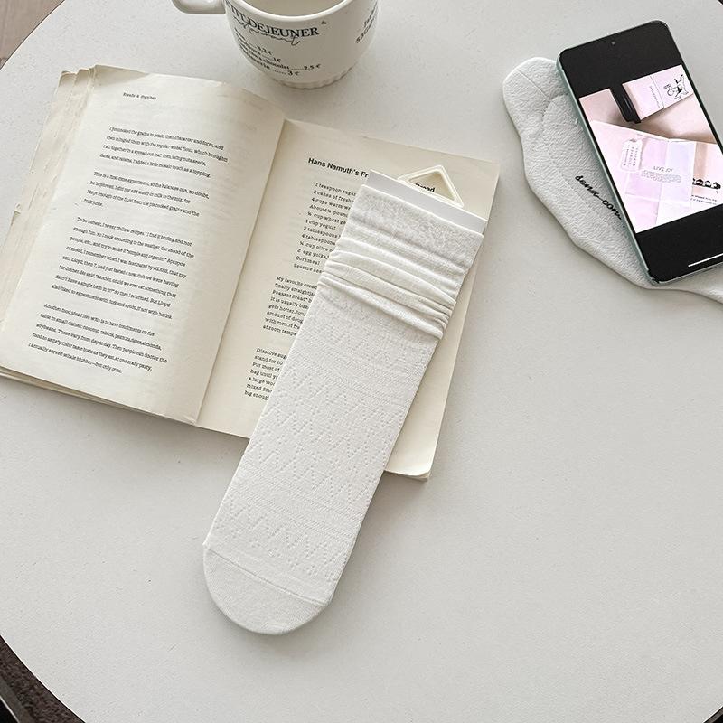 

White Ankle Socks - Spring/Summer Lightweight Style, Sweet Lace, Mid-calf Length, Solid Color, Simple Mesh Design, No Bones 1 pair