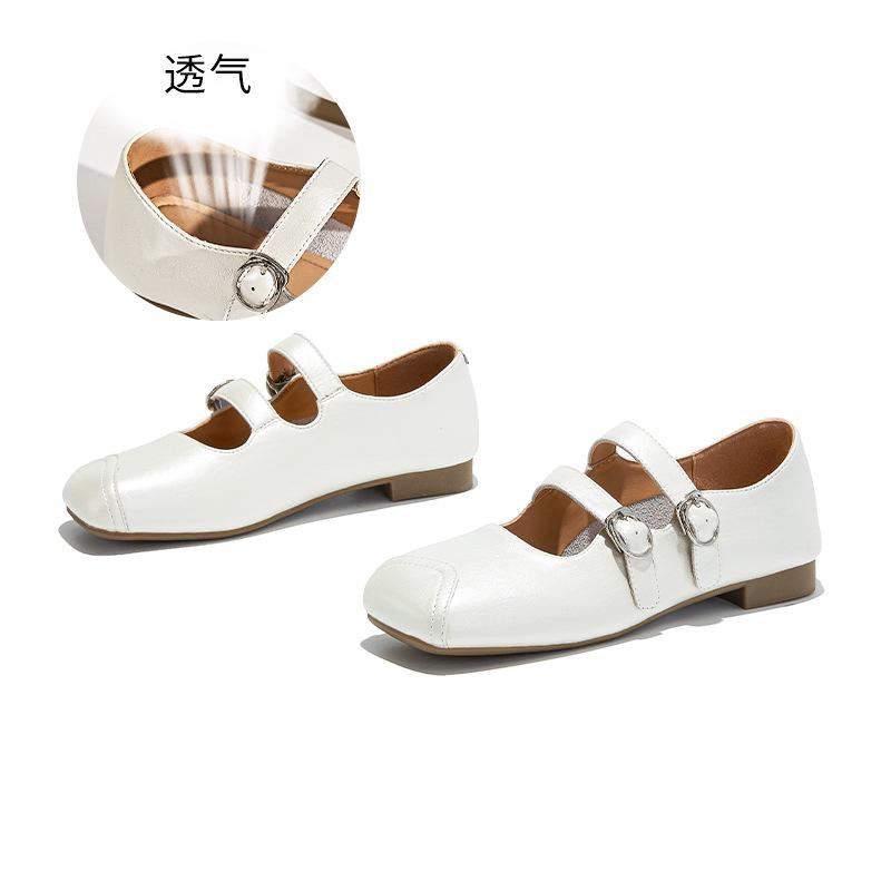 Leather Square Head Mary Jane Shoes Women's 2025 Summer New Shallow Single Shoes Casual Small Leather Shoes French Small Fragrant Women's Shoes