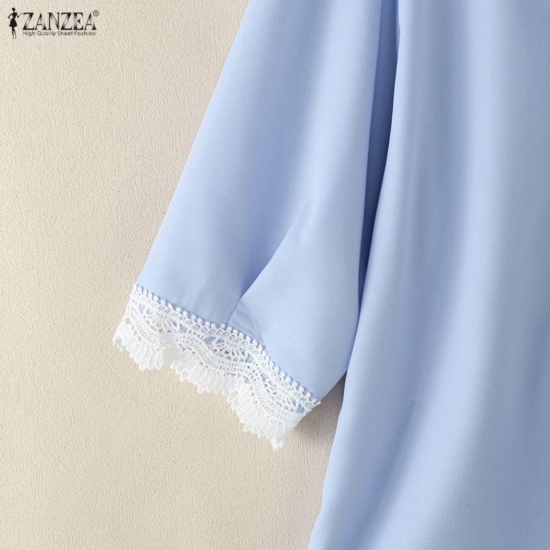 ZANZEA Women Casual Lace Patchwork V-Neck 3/4 Sleeve Blouse