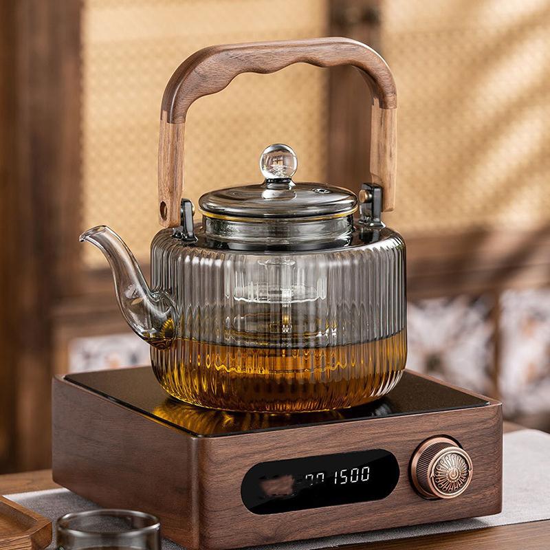 1.2L Glass Teapot with Infuser Tea Pot Wooden Handle Portable Clear Tea Kettle Cooking Puer Flower Water Bottle Home Teaware