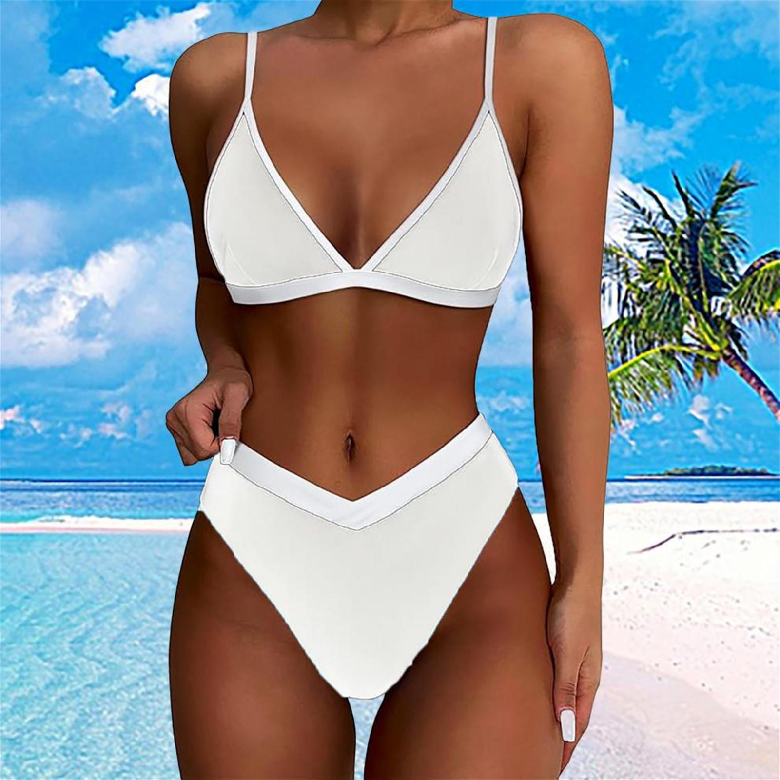 

Women s Split Fashion Bikini Colour Sexy With Bra Pad No Steel Bra Swimsuit M білий