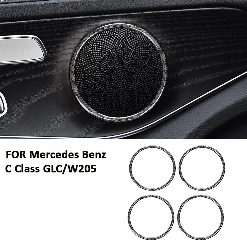 

Carbon Fiber Car Door Horn Speaker Panel Frame Decoration Sticker For Mercedes Benz 2016- C Class GLC W205 Interior Parts чорний