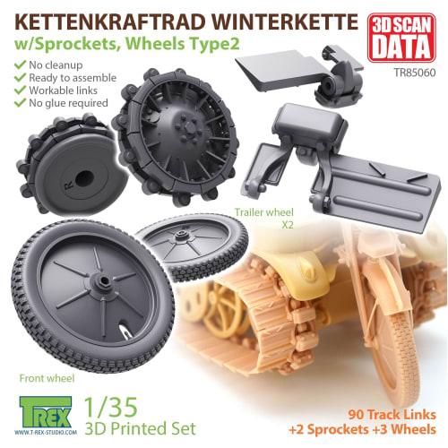T-Rex Studio 1/35 Scale World War II German Kettenkrad Winter Ketten Tracks with Type 2 Sprockets and Tires (for Tamiya) Plastic Model Parts TR85060