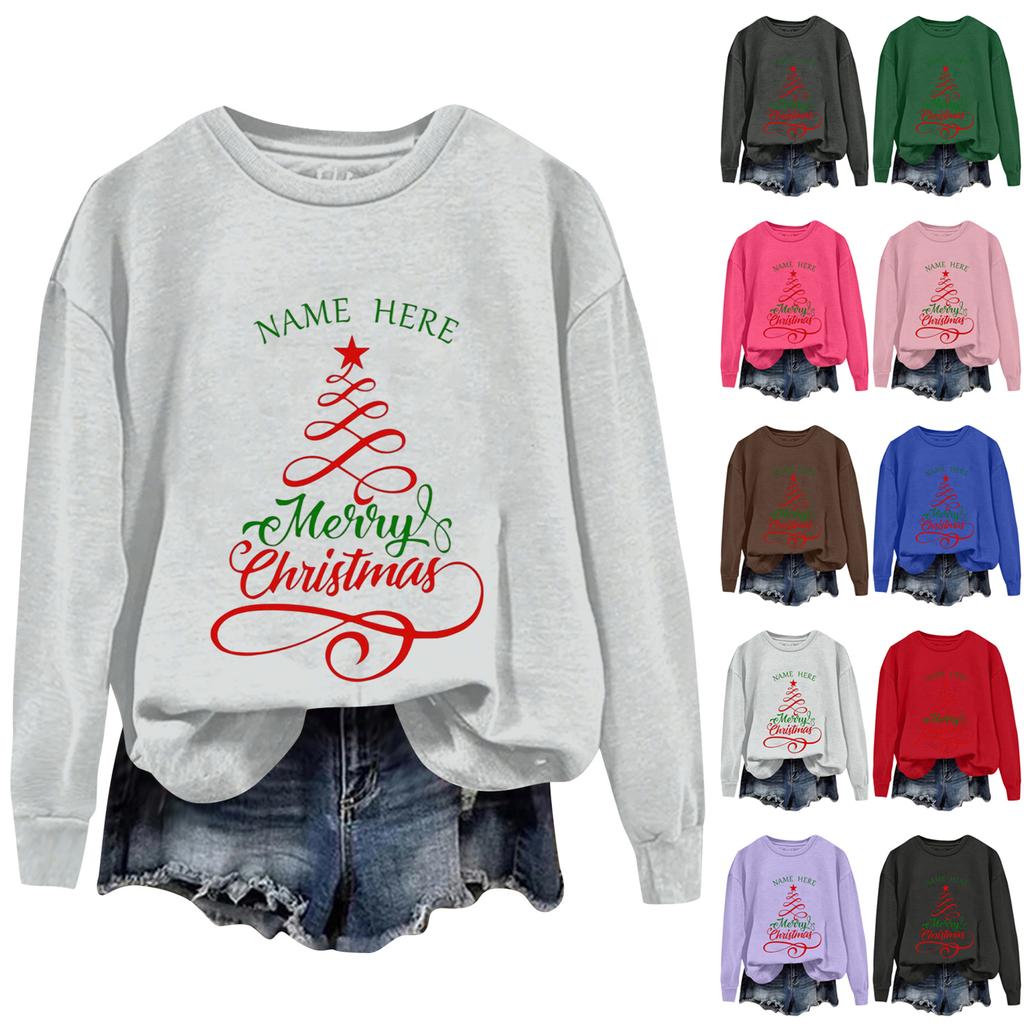 Ladies' Christmas Printed Casual Long Sleeved Round Neck Sports Hoodie Top