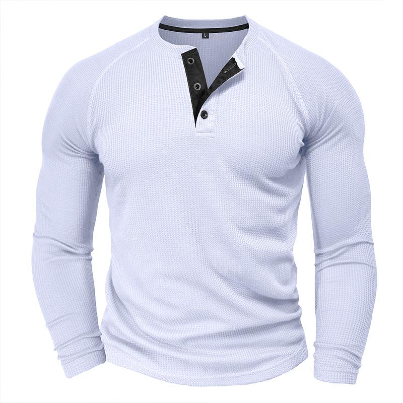 Mens Waffle Long Sleeve Raglan Crew Neck Casual Pullover Henley T Shirt