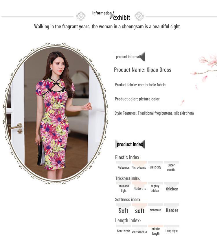 Women's Chinese Style Floral Qipao Dress: Hollow-Out, Frog Button, Slim-Fit, Split Midi Skirt for Summer.