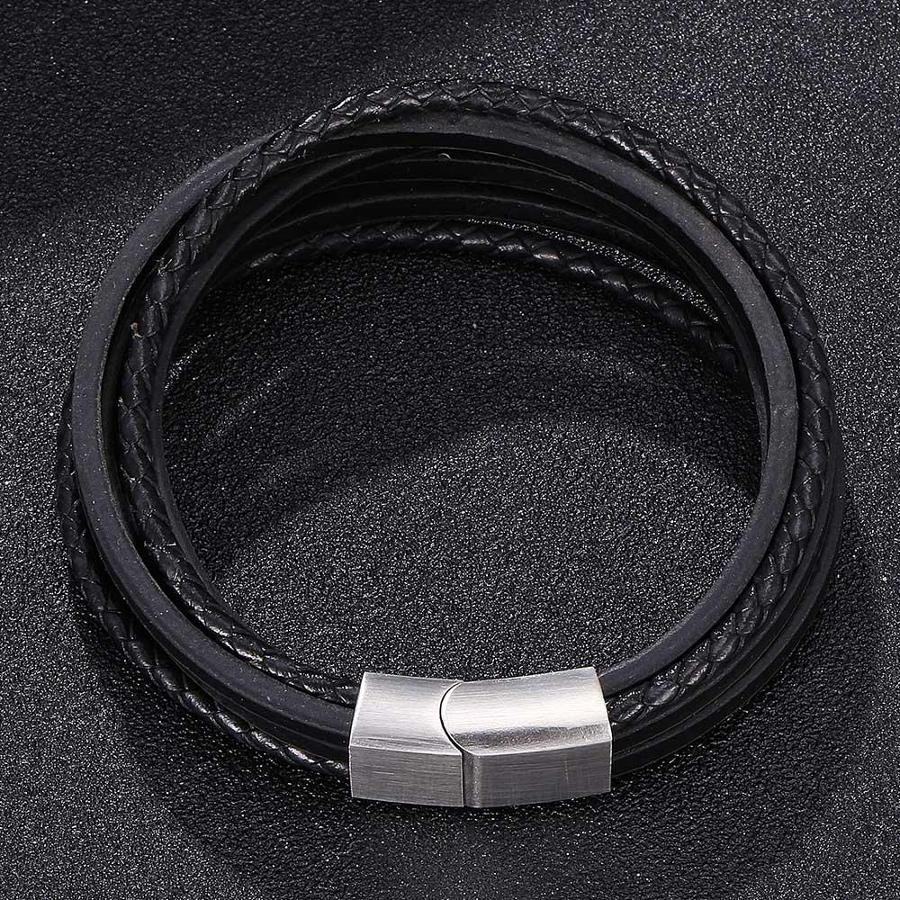 New Punk Style Stainless Steel Buckle Men's Bracelet  Leather Cord Charm Jewelry Bracelet Wristband
