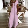 Women Plus Size V Neck Short Sleeve Printed Light Purple Straight Maxi Dress