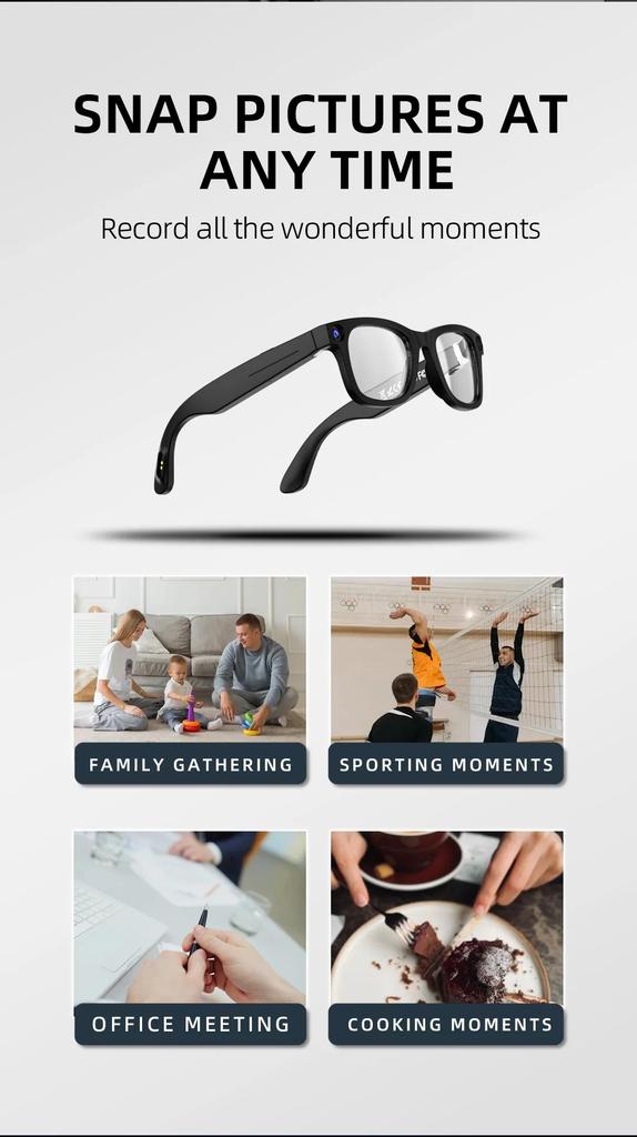 ERVPES G300 AI Smart Glasses 800MP HD Camera Bluetooth Call Voice Assistant Control Smart Glasses