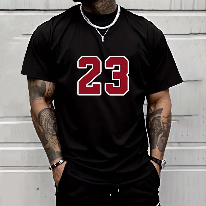 2026 Fashion Minimalist Print 23 Digital Design Mens TShirt Mature Casual Sporty Streetwear 100 Cotton Short Sleeve Shirt