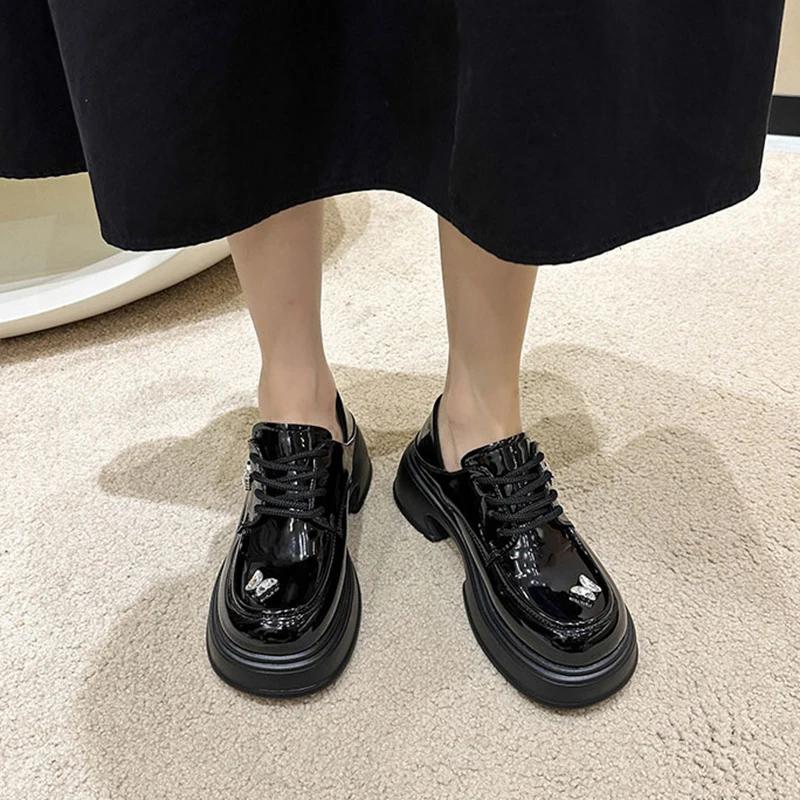 British Style Loafers Women Spring Autumn New Single Shoes Round Head Versatile Black Thick Bottom Pumps Thick Heels Mary Janes