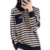Striped Color-blocked Hooded Knit Sweater Women's Age-reducing Sweater Jacket Fall Pullover Knit Sweatshirt Women
