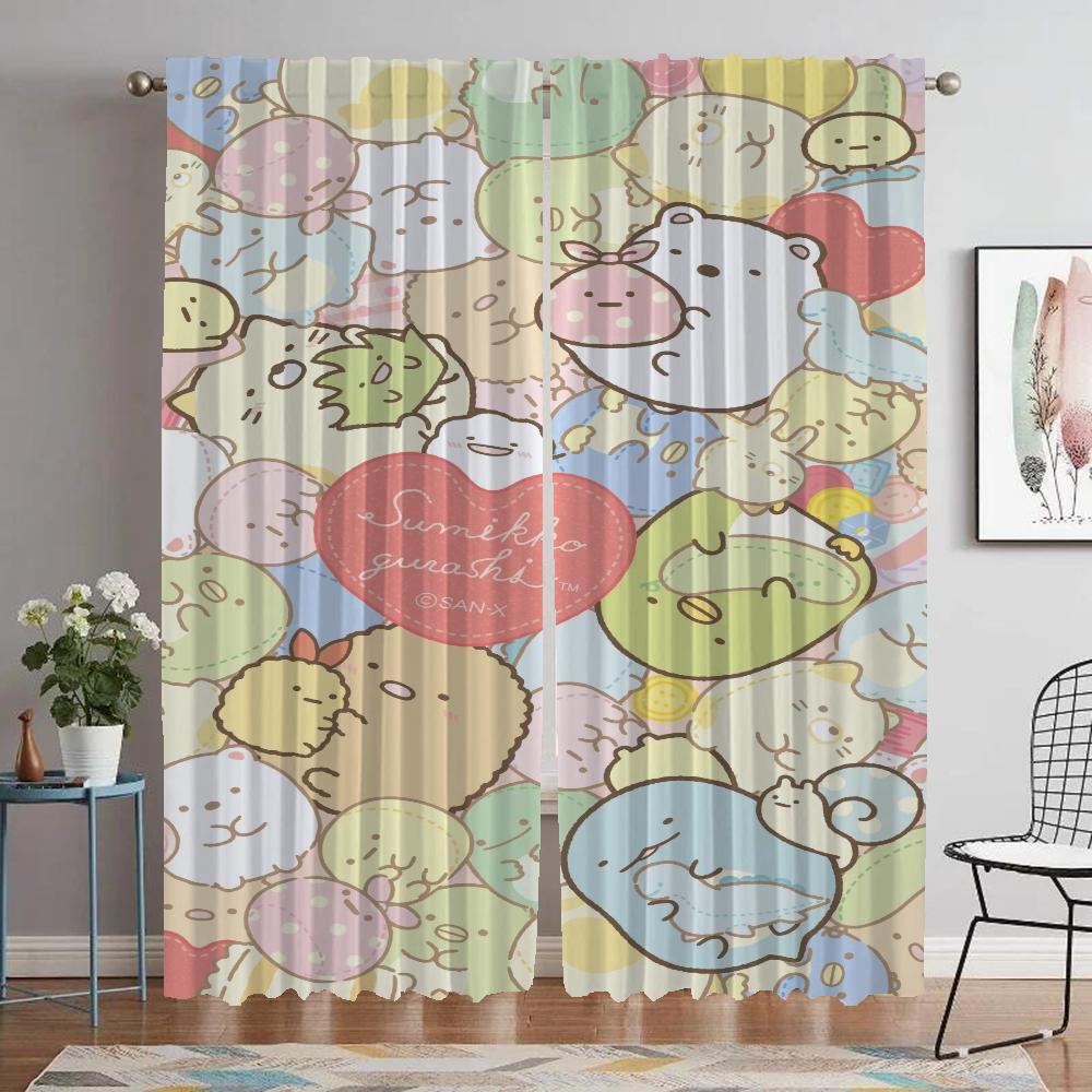 Eleganta rumsgardiner 2 stycken Sumikko Gurashi vardagsrumsgardin tyll för sovrum Halloween-dekoration avskärmning skuggor barn