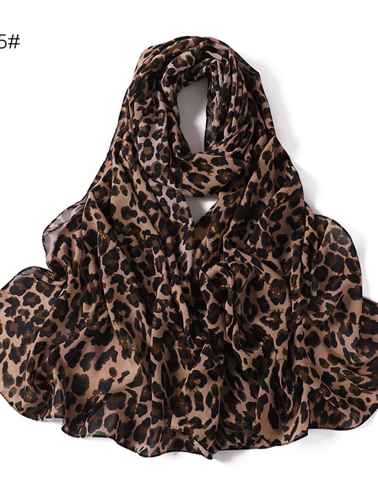 Summer Bohemian Chiffon Hijab Leopard Watercolor Print Islamic Scarf Ultra Lightweight Breathable Women Muslim Hijab Beach Trip for Daily Use