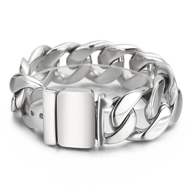 25mm Vintage Chunky Heavy Punk Bracelet Male Stainless Steel Brushed Link Chain Bracelet Matte Wide Hand Wrist Chain Jewelry