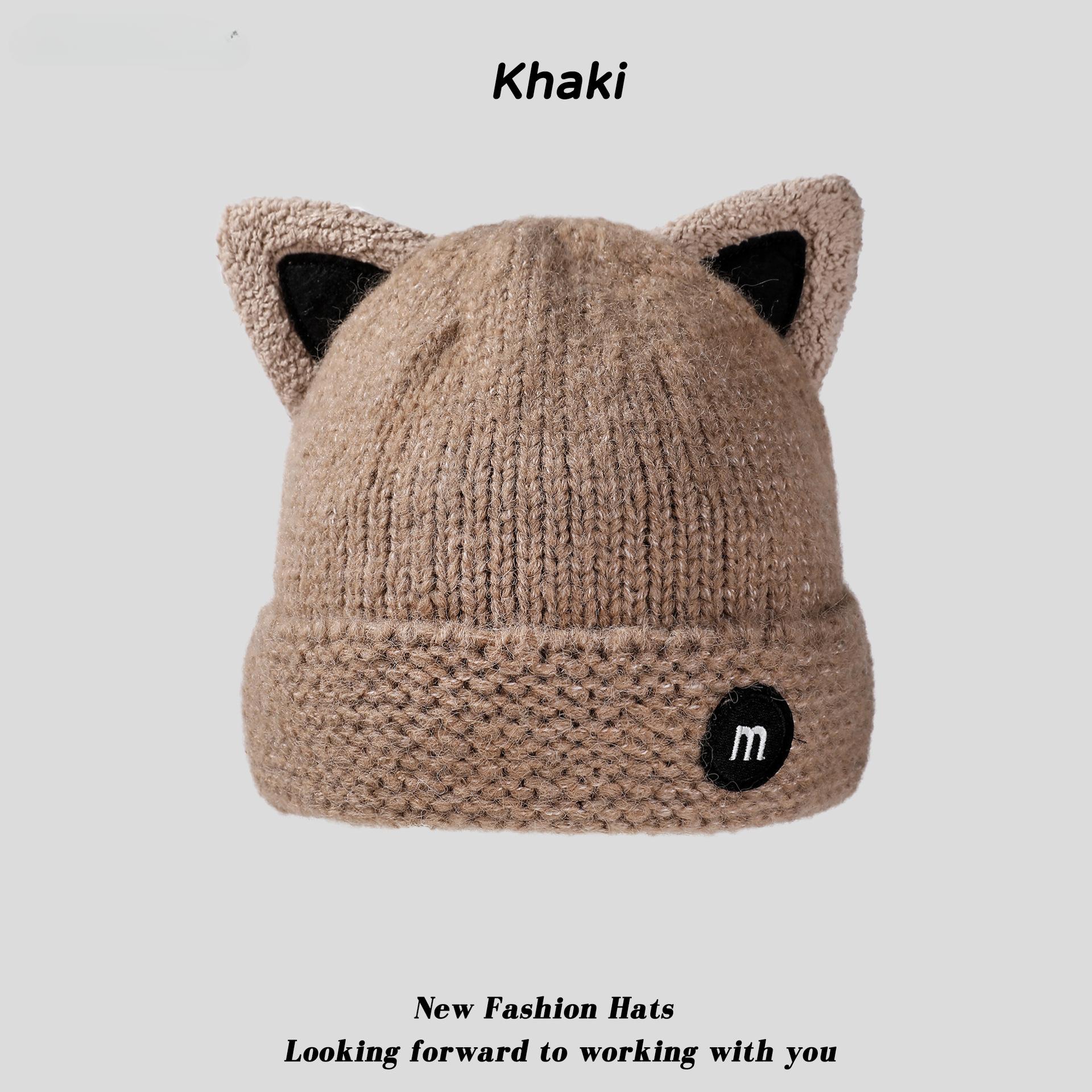 

Корейский мультфильм «Девочка с кошачьими ушками» (Хлеб в форме кошачьих ушей, приготовленный на пару) Женская вязаная шапка, милая повседневная шерстяная шапка, плюшевая защита ушей, теплая шапка