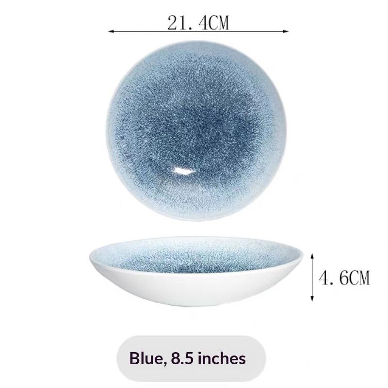 Gradient Wide-Mouth Ceramic Bowl, Vintage 8.5-9.5 Inch Round Deep Bowl for Fruit Salad Ramen and Home Kitchen Standard