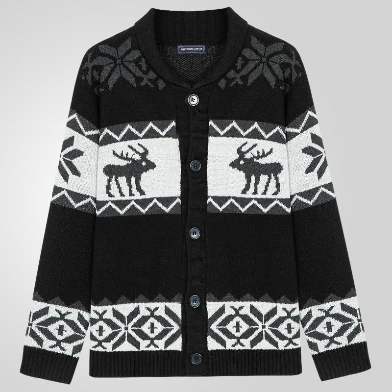 Men's Casual Shawl Collar Cardigan Sweater Button Down Knitted Sweaters Jacquard Pattern Long Sleeve Sweater Cardigans Knit Jackets Outfits for Male