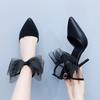 9cm Lace Bow High Heels New Sexy Line with Pointed Thin Head Pumps Girl Baotou Sandals Women