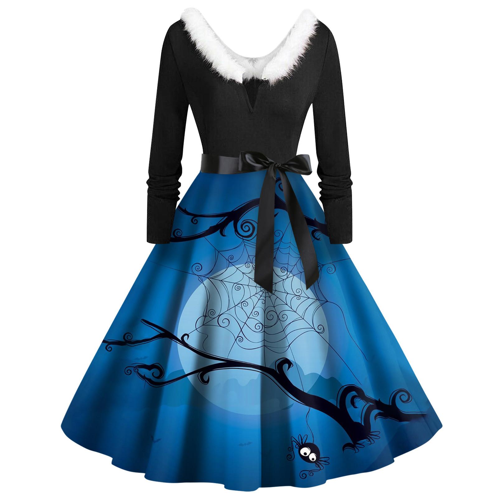 Женские повседневные модные платья с длинными рукавами и v-образным вырезом с принтом — фото 8