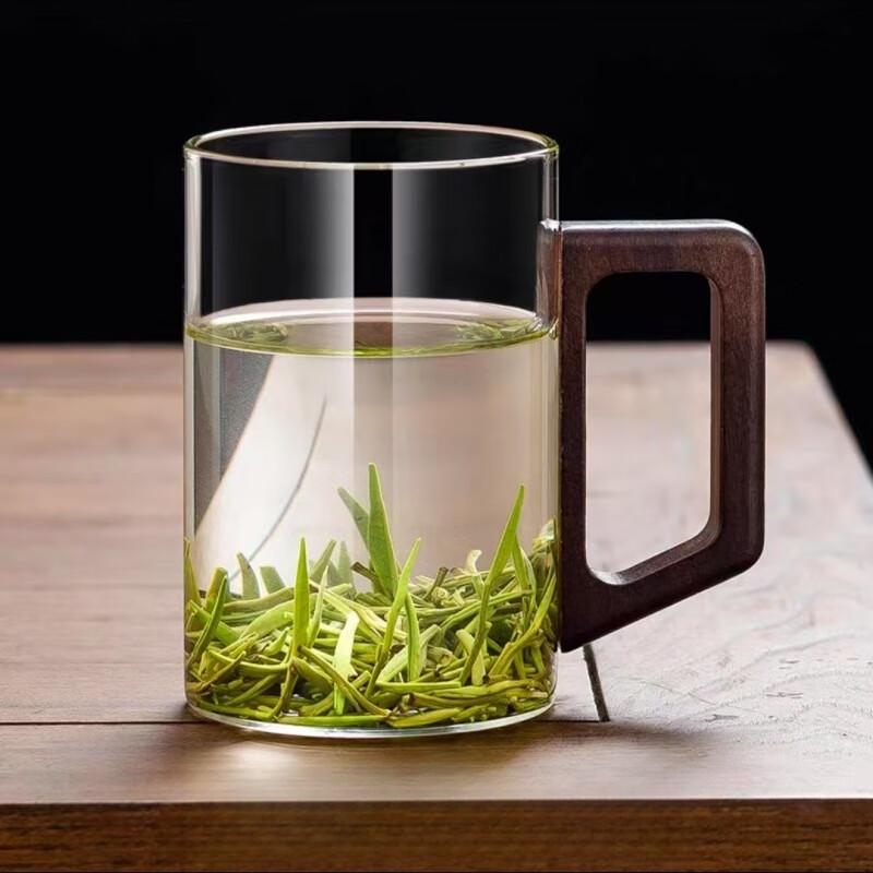 High Borosilicate Glass Teacup Set with Walnut Wood Handle and Holder