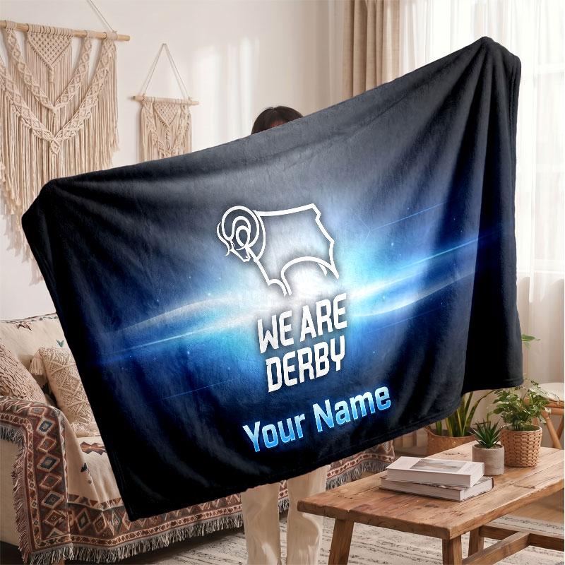 Derby County Personalisierte Fleecedecke Mit Fußballlogo, Individueller Name Text Weiche Warme Wohndecke