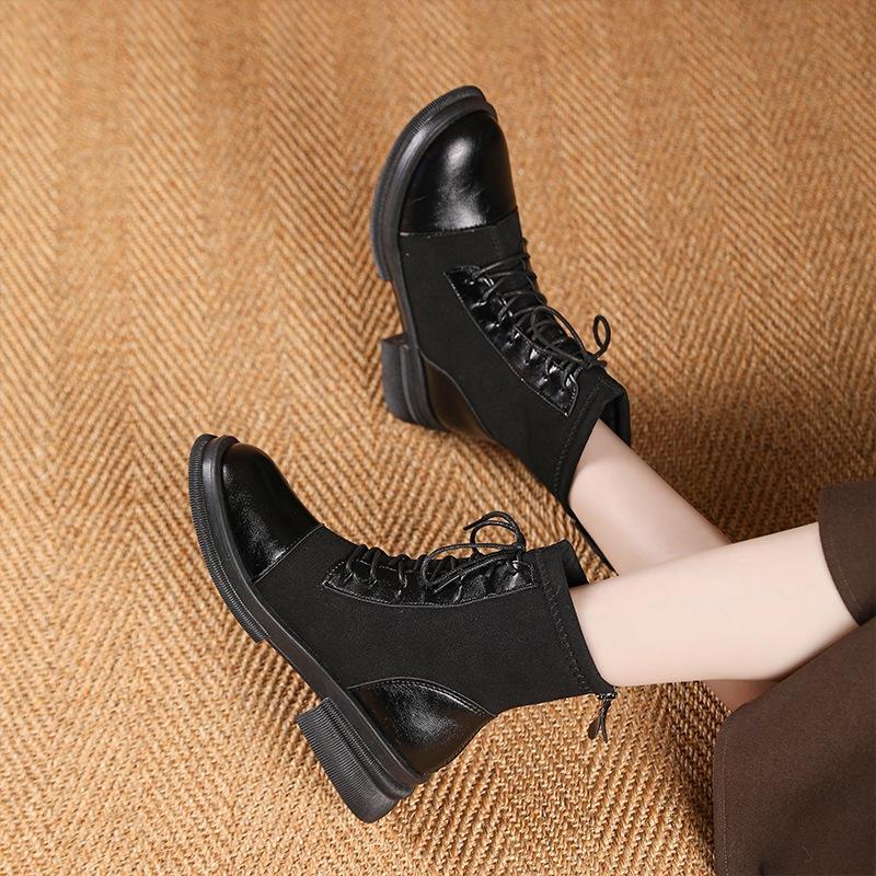 Round Heel Martin Boots British Short Boots Lace-Up Boots French Single Boots Skinny Skinny Boots