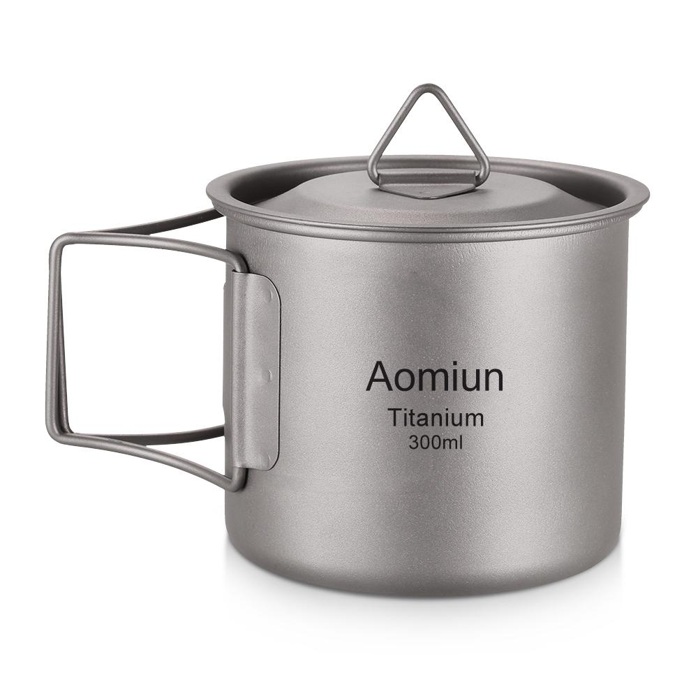 Aomiun Ultralight Titanium Cup Outdoor Portable 2PCS Cup Set 300ml 650ml Camping Picnic Water Cup