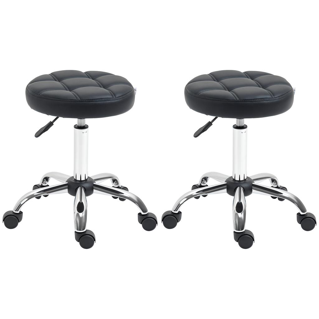 2-Piece Set Rolling Stool Height-Adjustable, Swivel Stool 48-63 cm, Work Stool 360 degrees Rotatable, Office Stool for Office, Salon, Massage, Spa