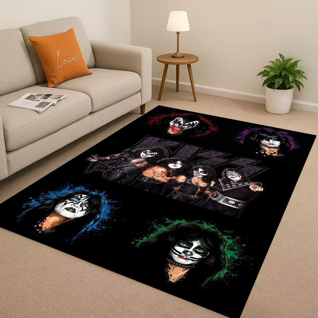 HD Kiss Rock Heavy Metal Band Gene Simmons Wohnzimmer Rutschfester Teppich für Schlafzimmer Spielzimmer Sofa, Heimdekoration Fußmatte