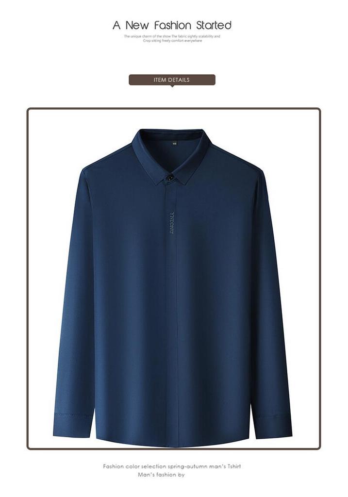 2025 Spring Men's Light Luxury Long-Sleeve Seamless Business Shirt - Solid Color