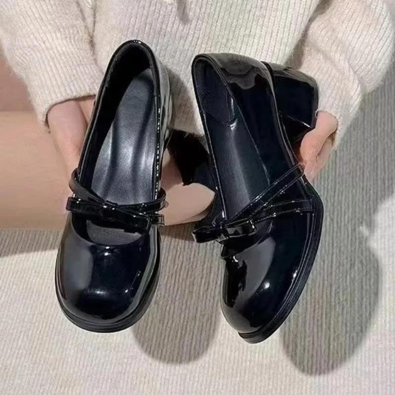 Spring/autumn Mid Heel Mary Janes Square Toe Square Heel  Sale Ladies Shoes New Solid Butterfly-knot Fashion Pumps