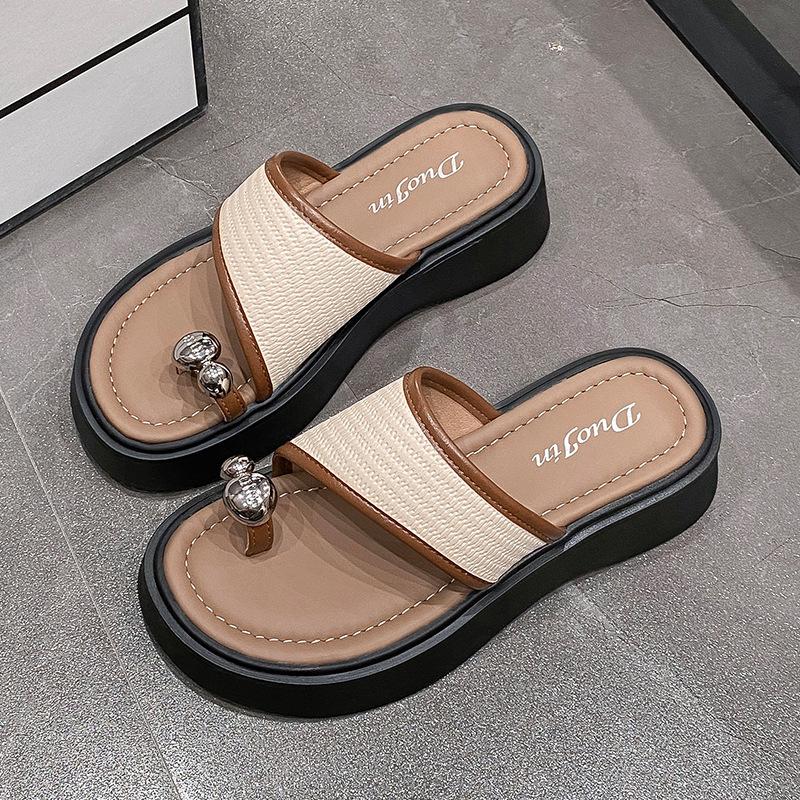 

Набор шлепанцев с пальцами женская мода сандалии с открытым носком верхняя одежда мода 2025 лето новые повседневные шлепанцы на толстой подошве крутые шлепанцы 40 бежевый