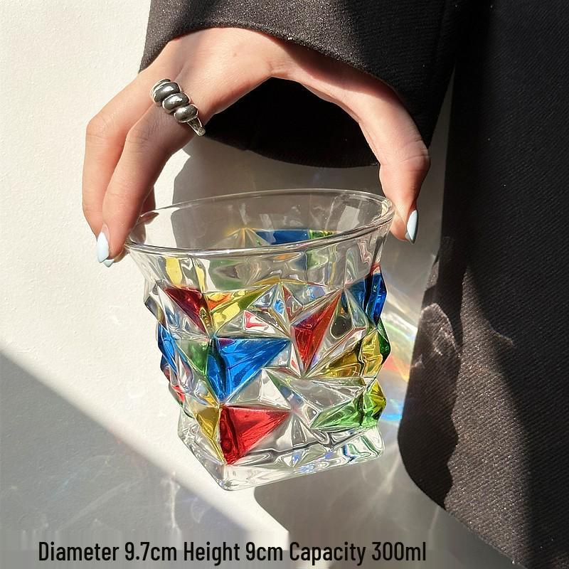 Refractive Rainbow Vintage Hand-Painted Lattice Glass Cup