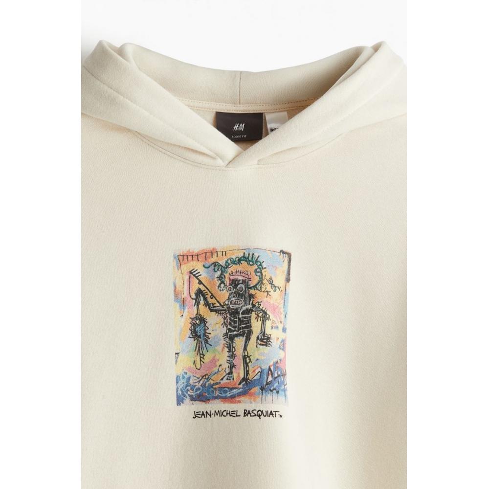H M Loose Fit Hoodie Beige Jean MicHel Basquiat