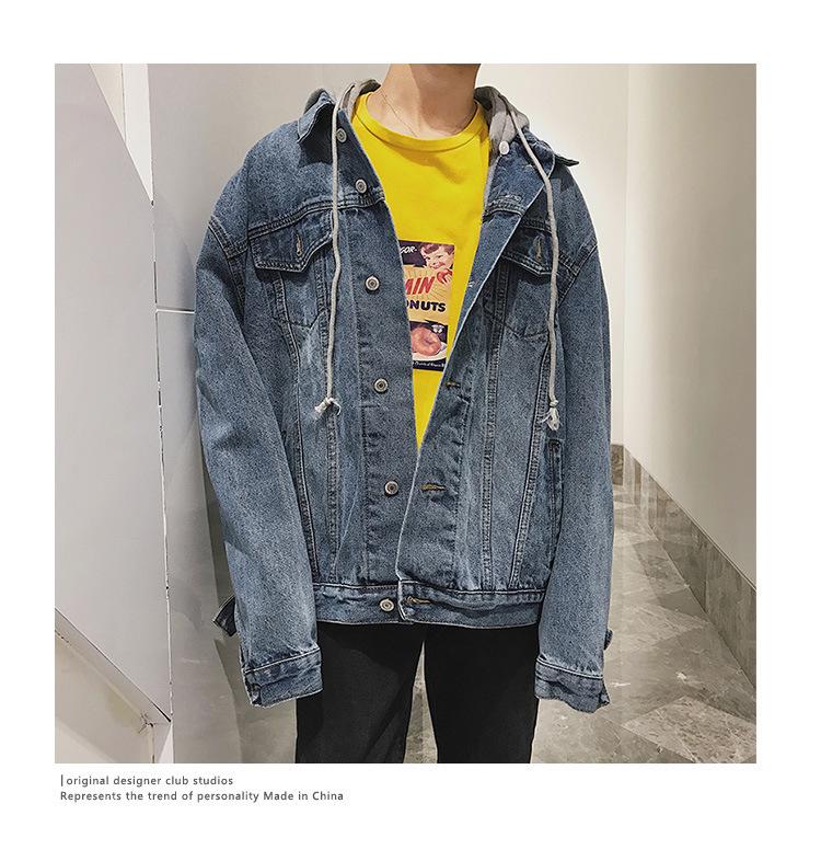 Herr Höst Oversize Harajuku Jeansjacka med Huva - Trendig Koreansk Stil