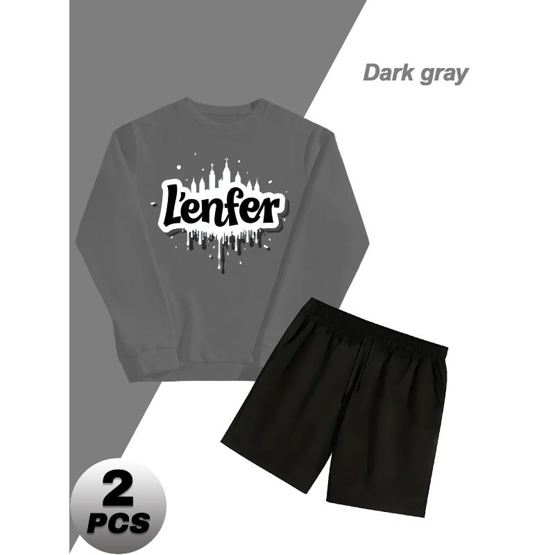 Polyester Casual 2 Piece Men s Tracksuit Sweatshirt and Shorts XXL серый
