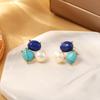 Natural Lapis Lazuli Geometric Pearl French Elegant Temperament High-end Silver Needle Earrings for Women .