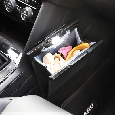 Small Car Garbage Bag Front Seat Magnetic Adsorption Car Trash Can With Light Hanging Leather Storage Pocket Car