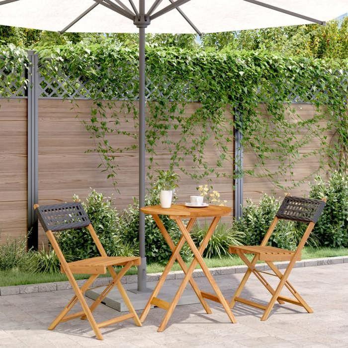 VidaXL Ensemble de bistro 3 pcs noir résine tressée et bois massif, ensemble de bistro de jardin, ensemble de balcon, 3281742