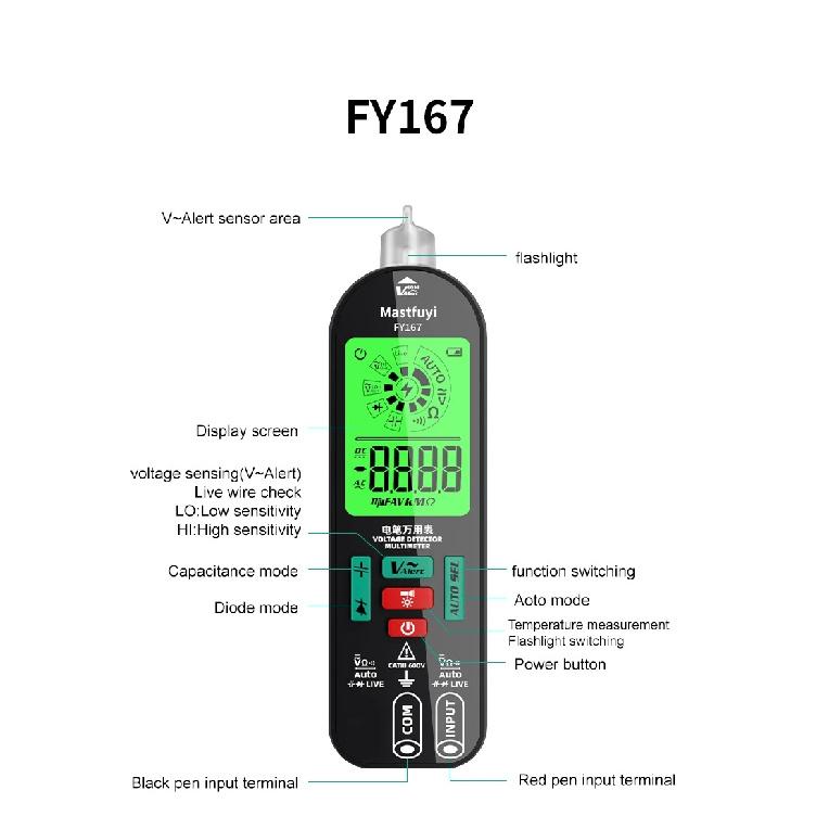 MASTFUYI Professional Digital Multimeter AC/DC Voltage Current 6000 Counts True RMS Volt Amp Ohm Hz Capacitance NCV Tester Tools
