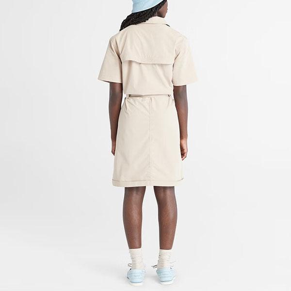 Timberland Solid Color Lace-Up Single-Breasted Outdoor Casual Work Waterproof Short Sleeve Dress Women Dress Light-Earth A6AEH-269