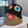 Handmade Knitted Flower Wool Hat Women's Autumn and Winter Bucket Hat Versatile Ethnic Style Warm Basin Hat Lady Foreign Style