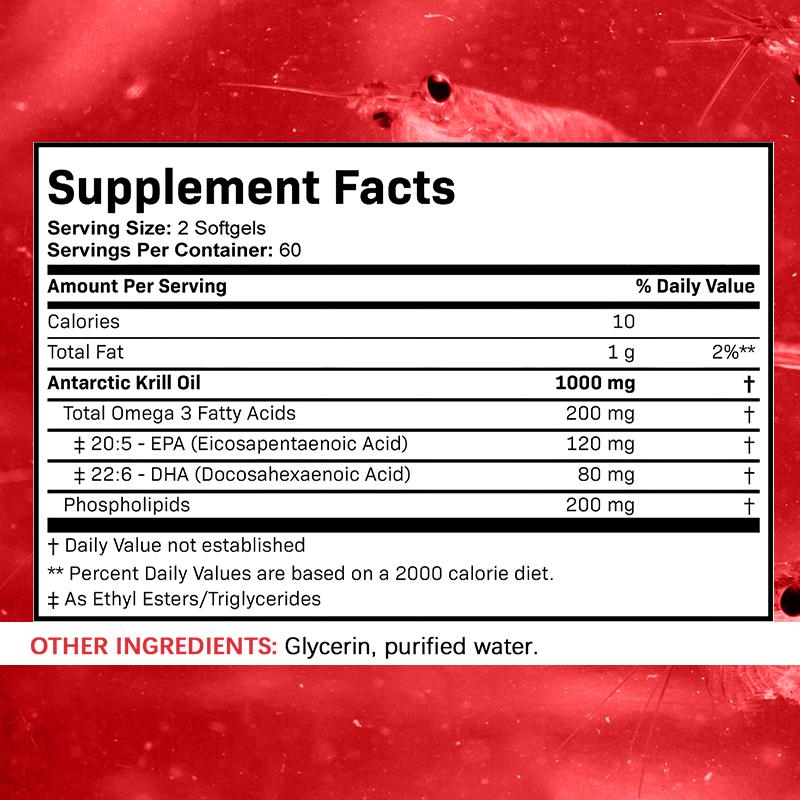 Najwyższej jakości olej z kryla antarktycznego 1000 mg - Suplement kwasów tłuszczowych Omega-3 z fosfolipidami dla wsparcia serca, mózgu i stawów