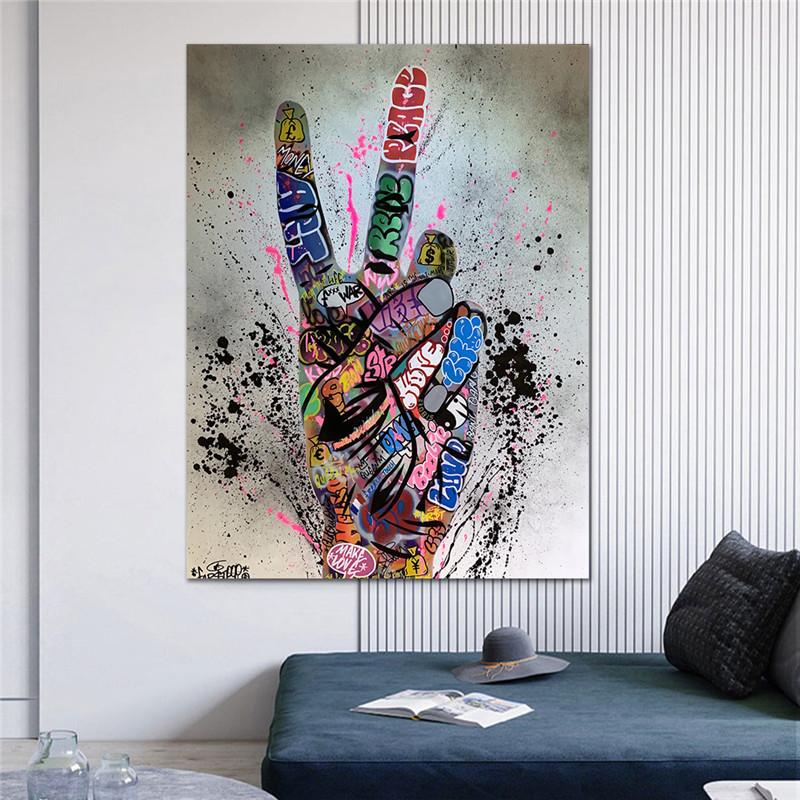 Abstract Hand Canvas Wall Art Painting Graffiti Street Pop Art Love Posters and Print Picture Modern Living Room Home Decoration