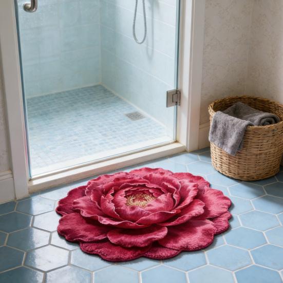 3D Blume Bereichsteppich Optische Illusion Blumenmuster Samtteppich Rutschfeste Plüschbodenmatte für Wohnzimmer Schlafzimmer Kinderzimmer Eingangsbereich