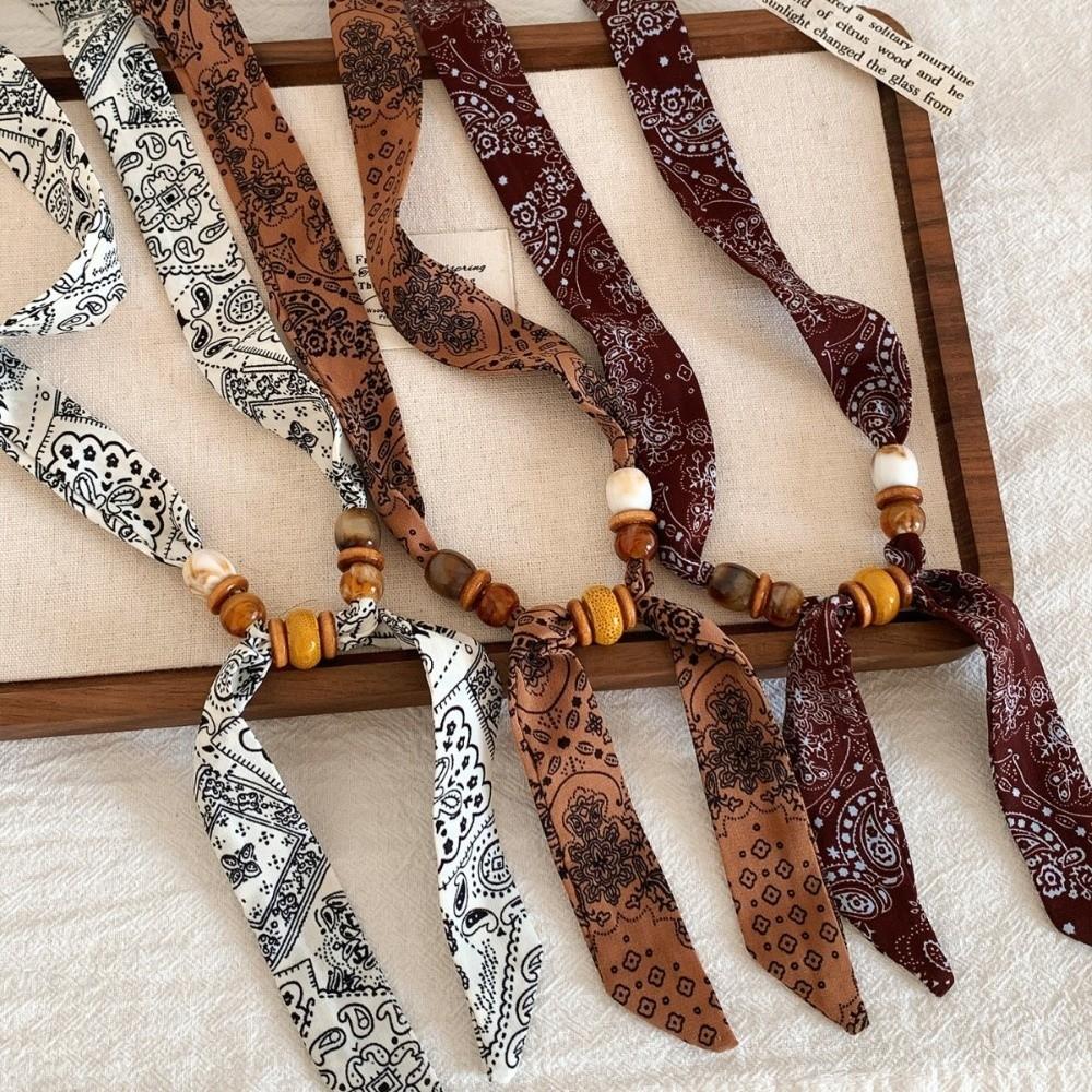 Print Pattern Beaded Scarf Leopard Print Sweater Chain Elegant Scarf Necklace  Women