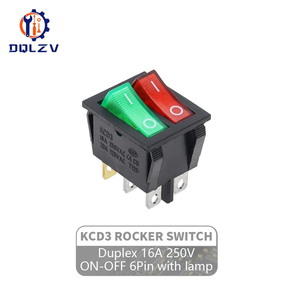 KCD8 6PIN 16A 250V 20A 125V Double Light Switch Rocker Switch Waterproof ON-OFF KCD6 Boat Power Switch