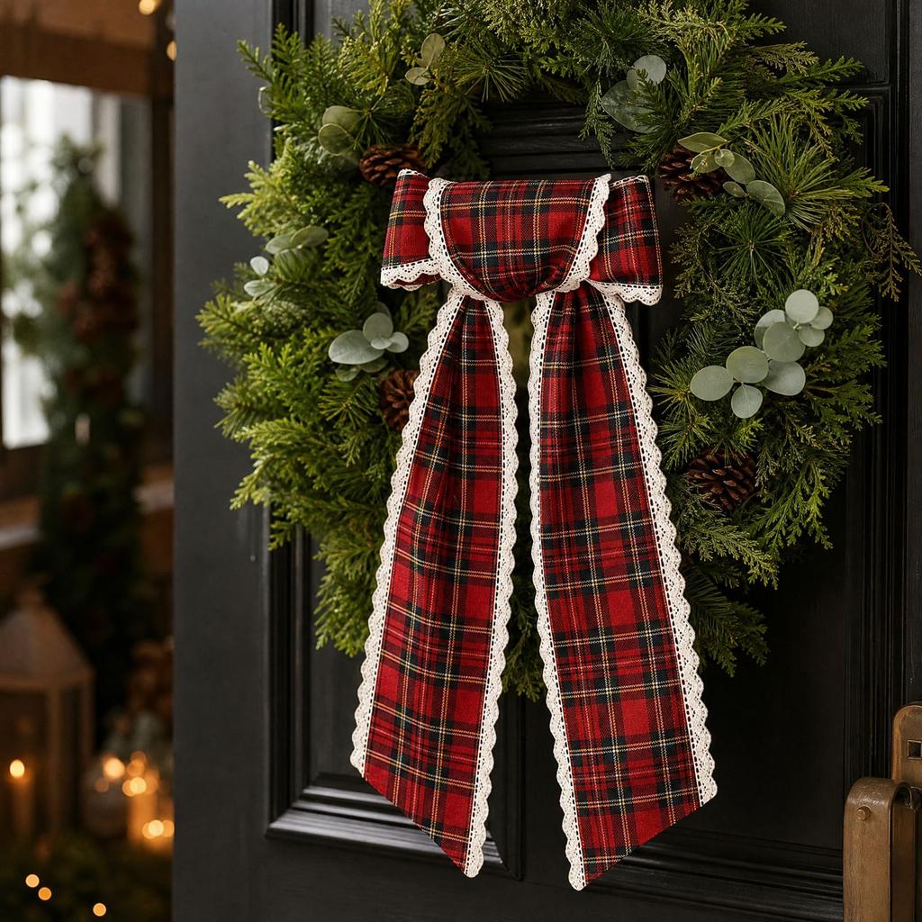 Christmas Plaid Lace Ribbon for Wreath Making Holiday Party Venue Decoration