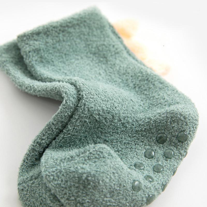 1 Pair Baby Socks Toddler Kids Dinosaur Fleece Socks Non-Slip Autumn Winter Thickened Floor Socks